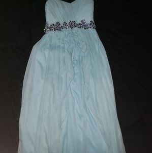 Teal beaded prom dress